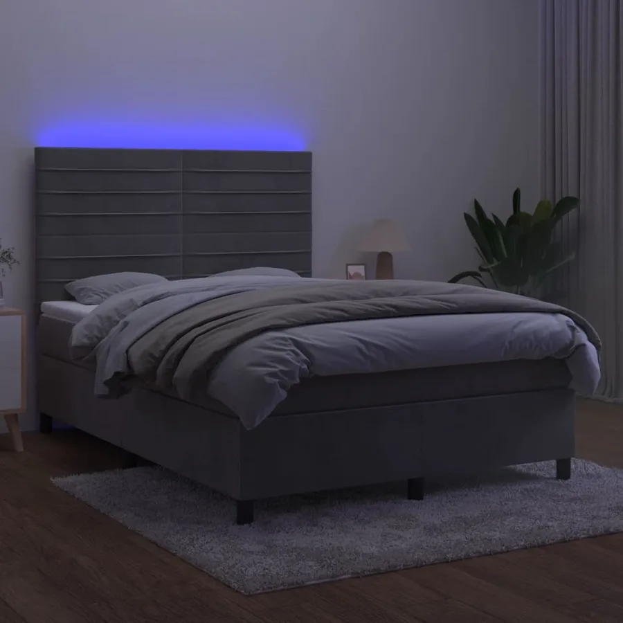 Sommier à lattes de lit avec matelas LED Gris clair 140x200 cm - 4