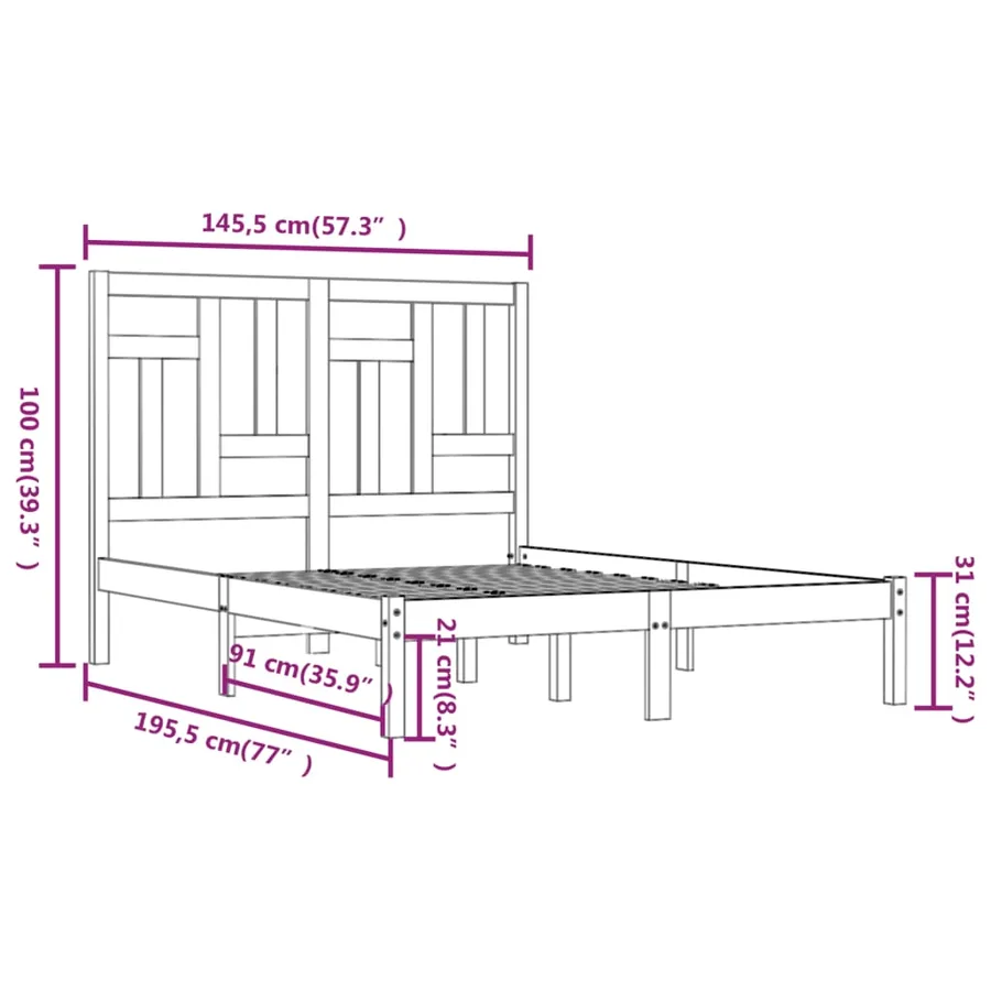 Cadre de lit Bois de pin massif 140x190 cm - 6