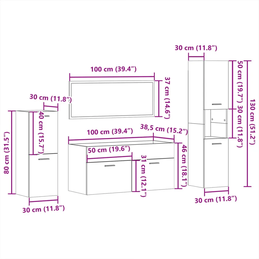 Ensemble de meubles salle de bain 4 pcs blanc bois d'ingénierie - 12