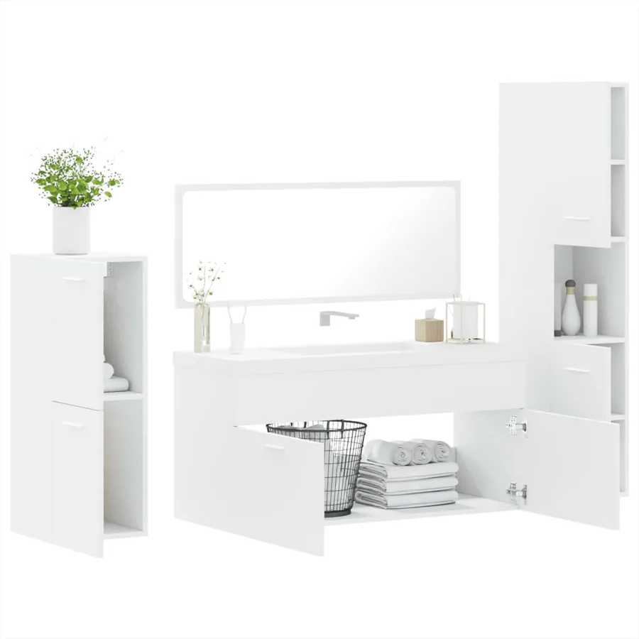 Ensemble de meubles salle de bain 4 pcs blanc bois d'ingénierie - 4