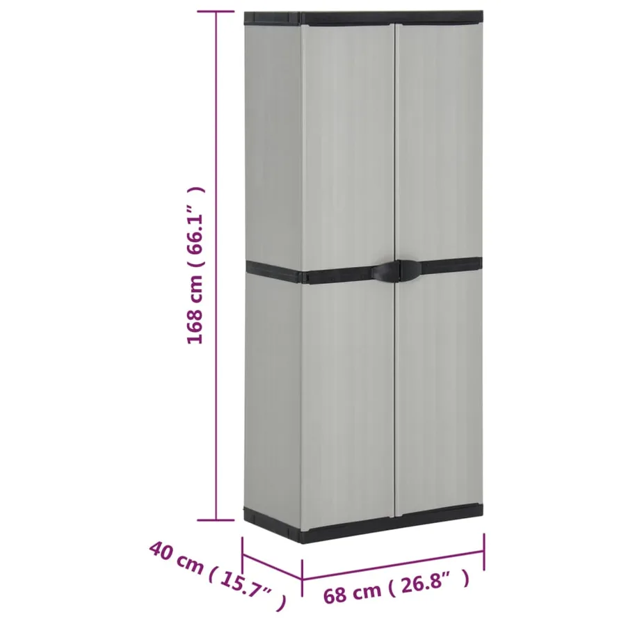 Armoire de rangement de jardin 3 étagères Gris/noir 68x40x168cm - 9