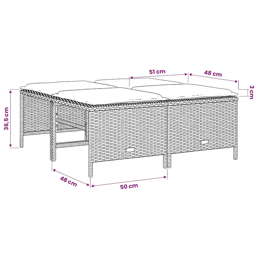 Tabourets de jardin avec coussins lot de 4 marron poly rotin - 7