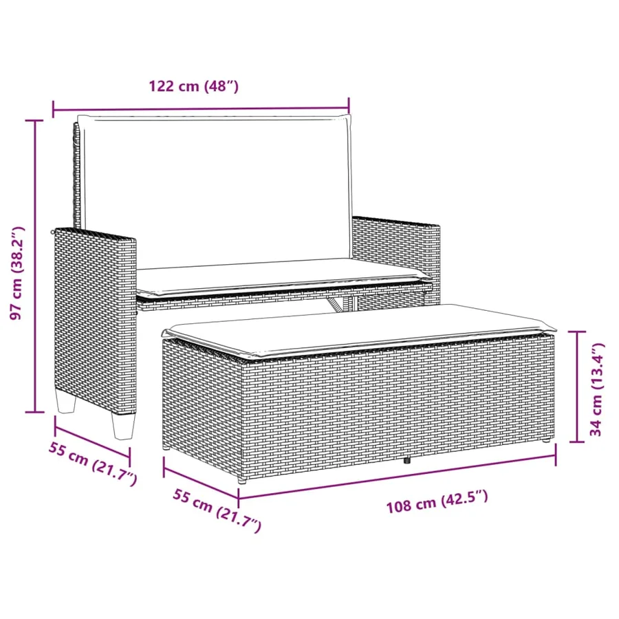 Banc de jardin et coussins et repose-pied beige résine tressée - 10