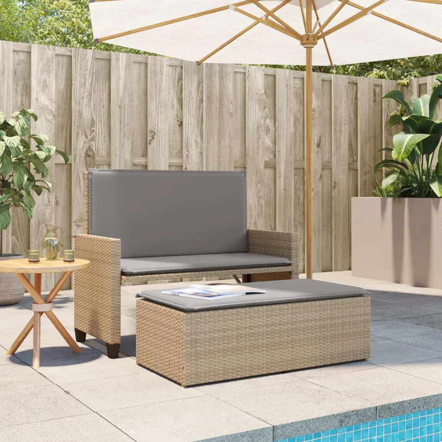 Banc de jardin et coussins et repose-pied beige résine tressée - 3