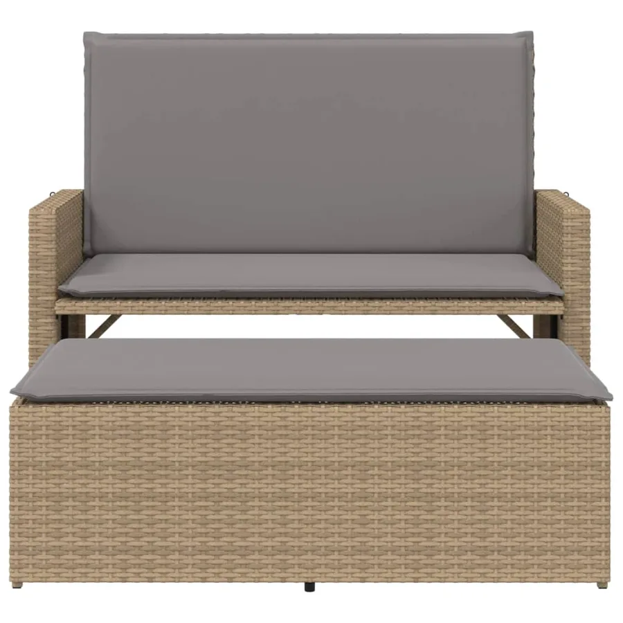Banc de jardin et coussins et repose-pied beige résine tressée - 5
