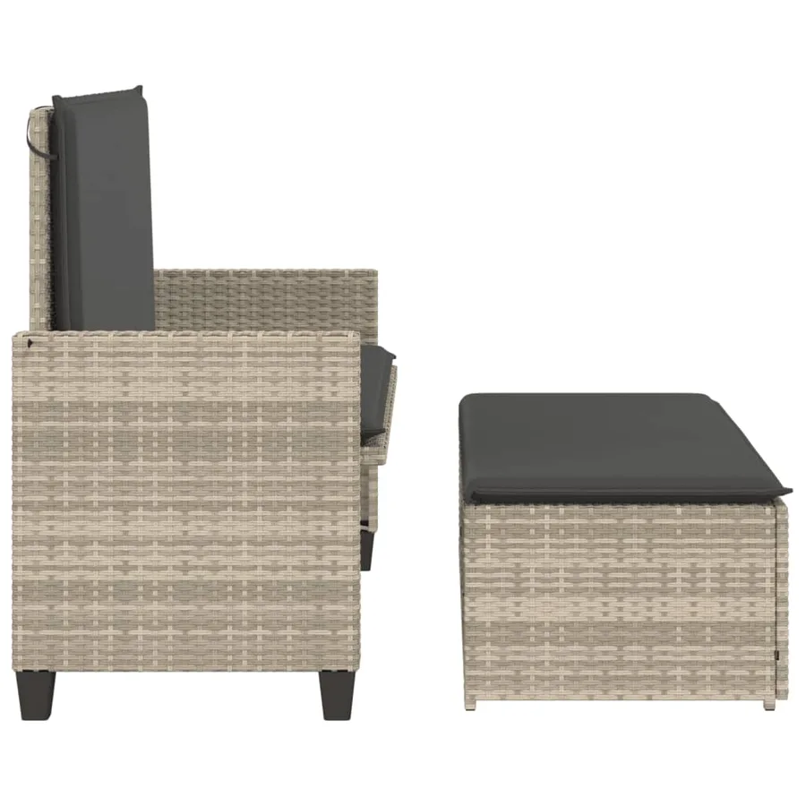Banc de jardin et coussins et repose-pied gris clair poly rotin - 6