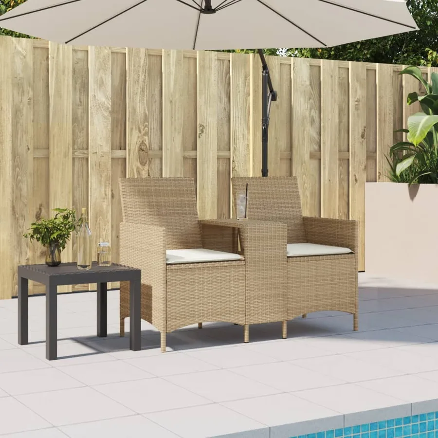 Canapé de jardin 2 places avec table et coussins résine tressée - 3