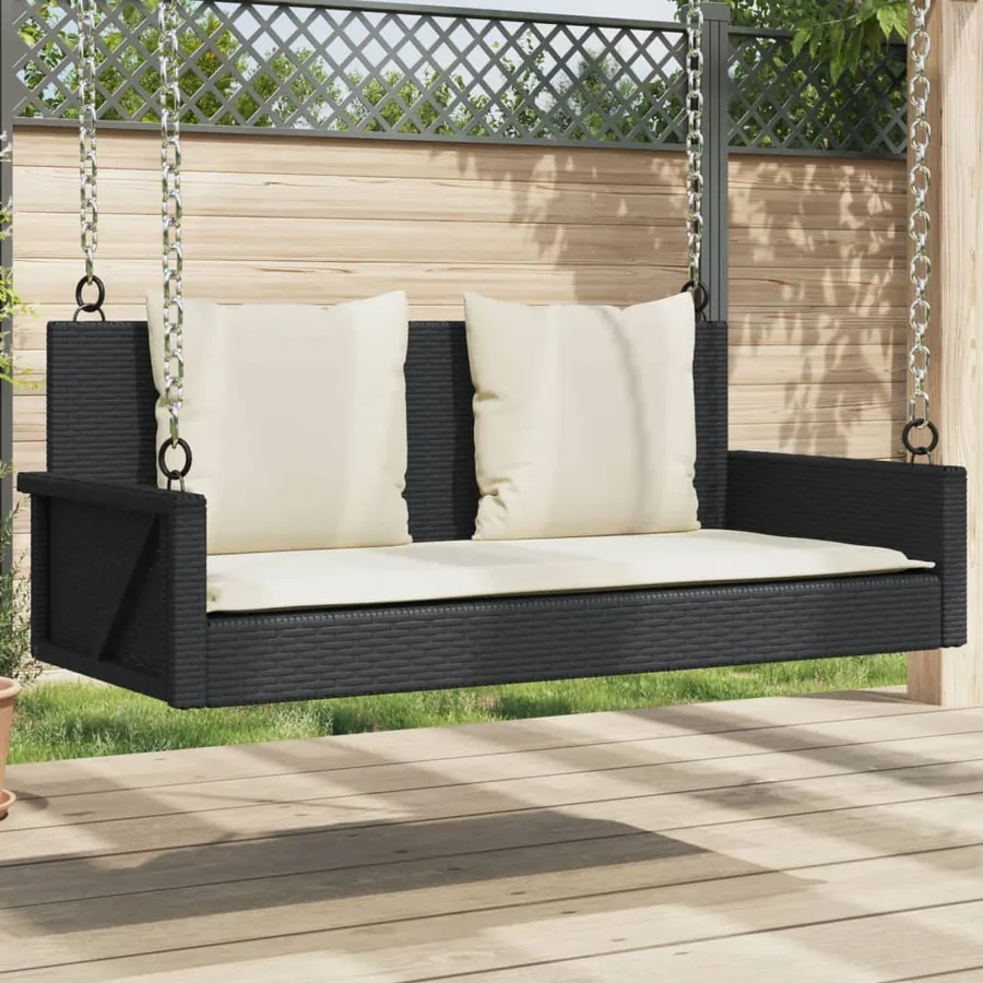 Banc à bascule avec coussins Noir 119 x 56 x 48 cm Résine tressée