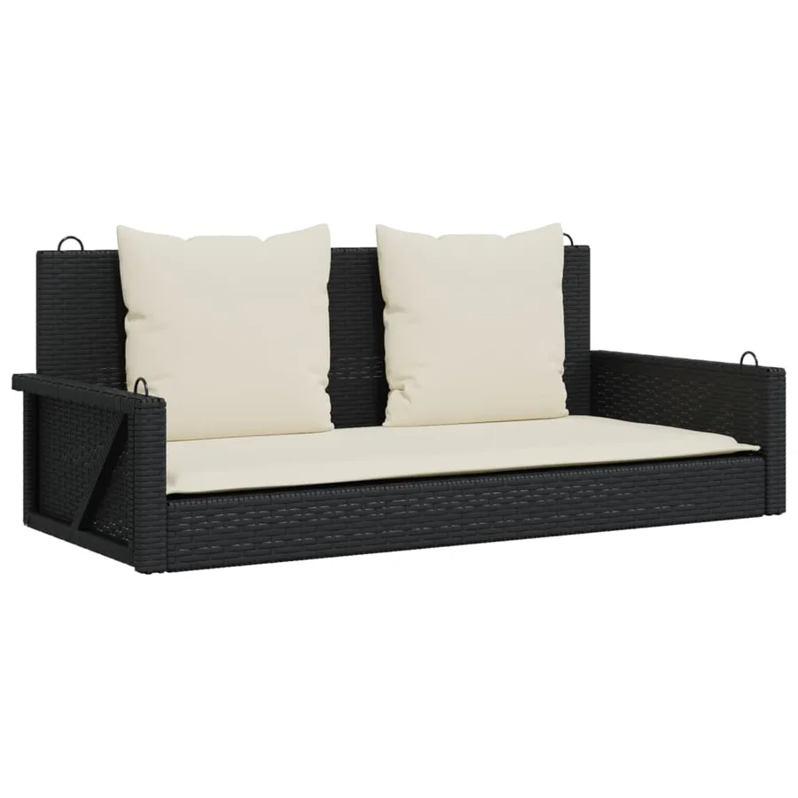 Banc à bascule avec coussins Noir 119 x 56 x 48 cm Résine tressée - 2