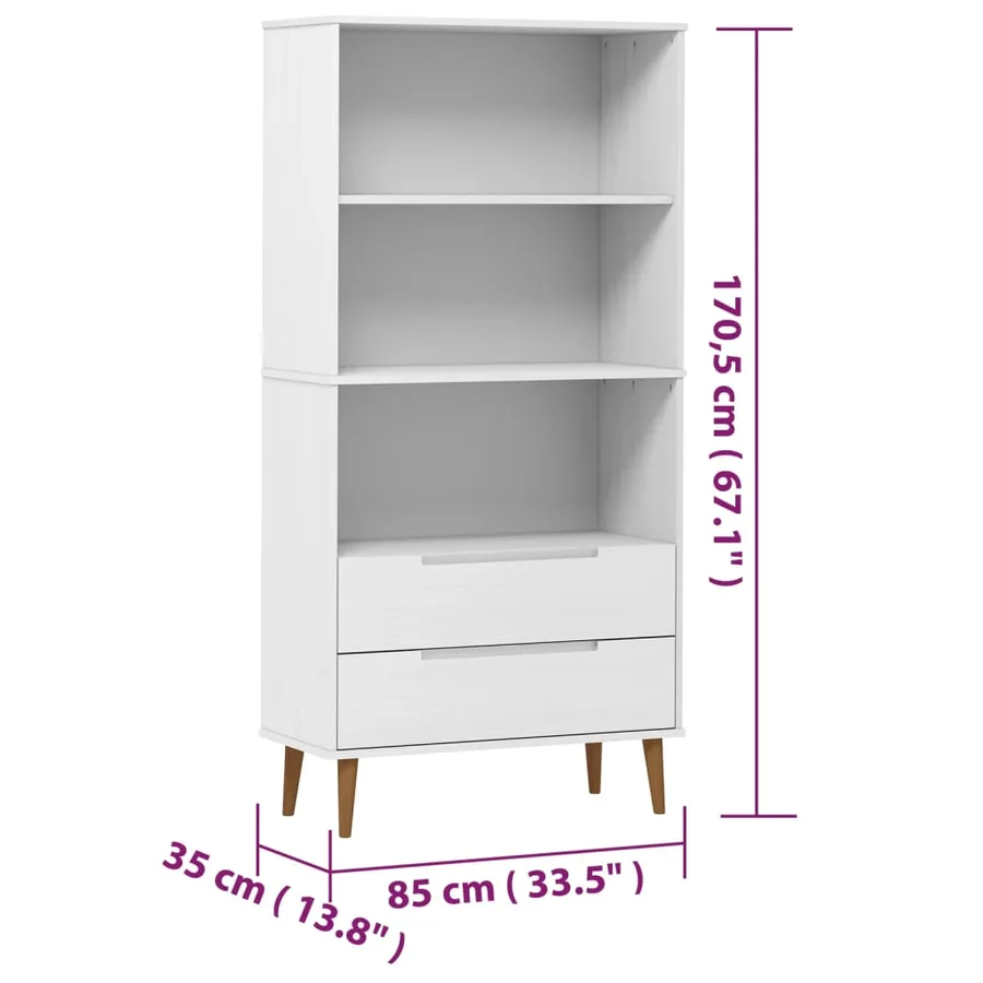 Bibliothèque MOLDE Blanc 85x35x170,5 cm Bois massif de pin - 8