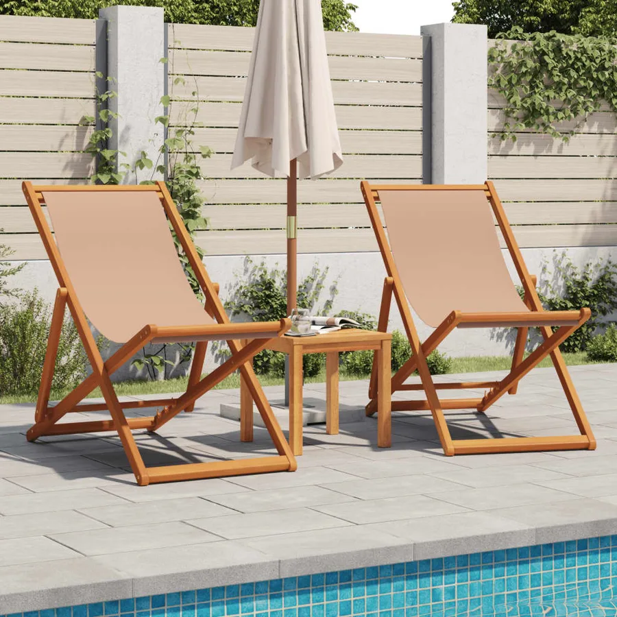 Chaise pliable de plage taupe bois d'eucalyptus massif et tissu - 3
