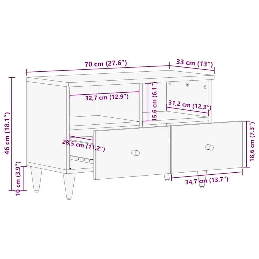 Meuble TV 70x33x46 cm Bois massif de manguier - 11