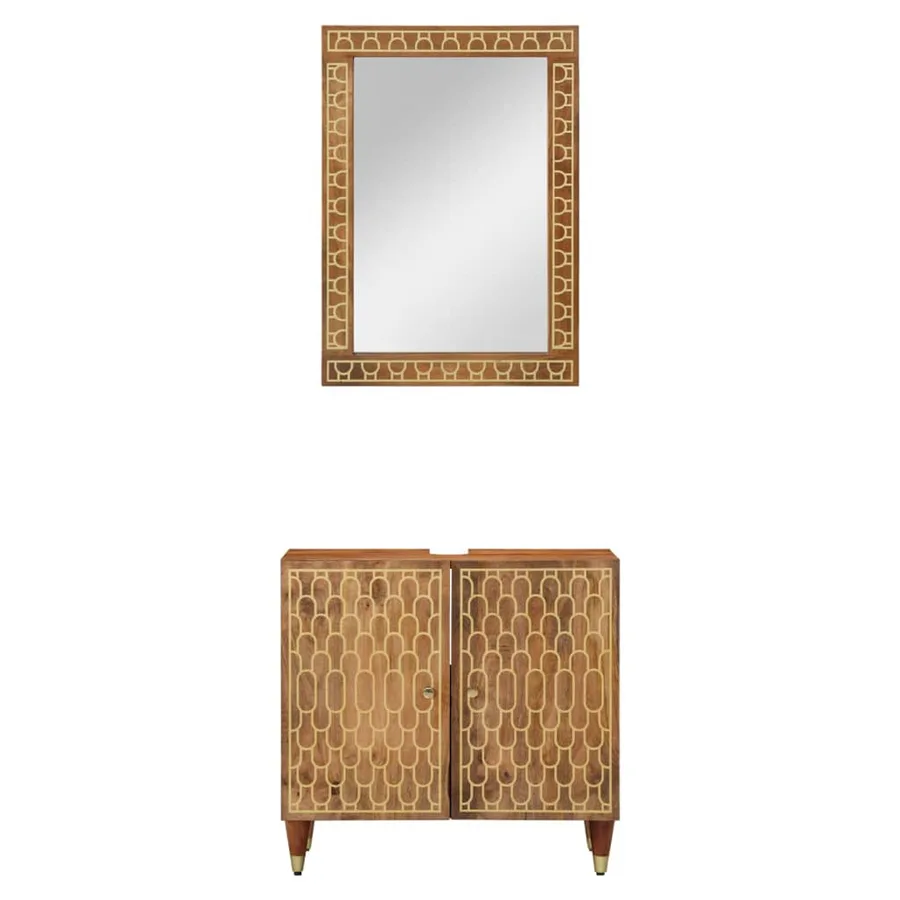 Ensemble de meubles salle de bain 2 pcs bois de manguier massif - 3