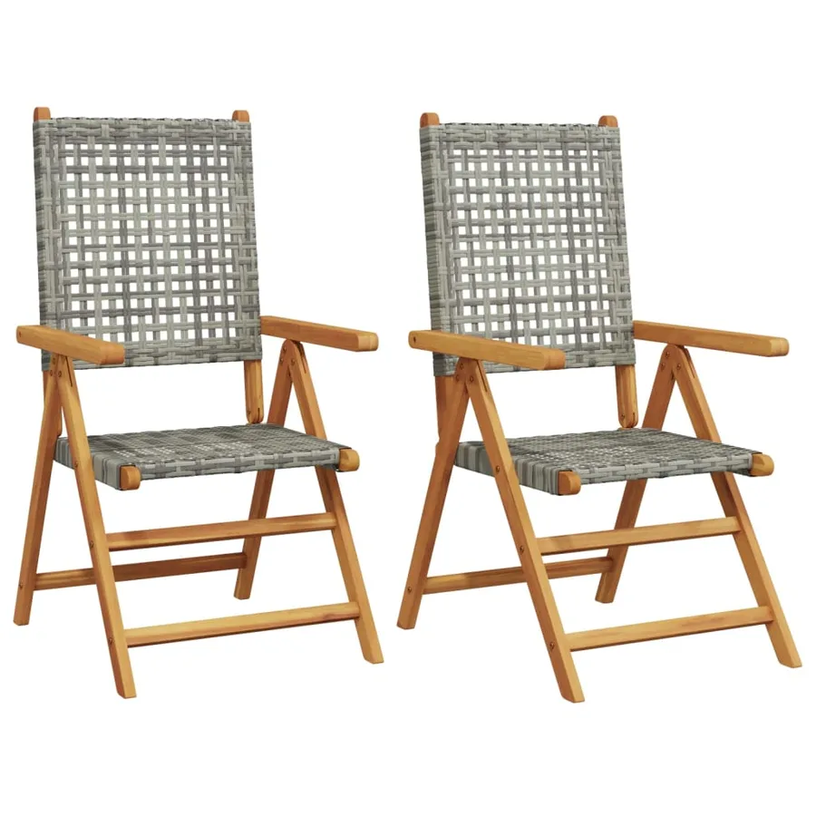 Chaises de jardin lot de 2 gris bois massif d'acacia et rotin - 2