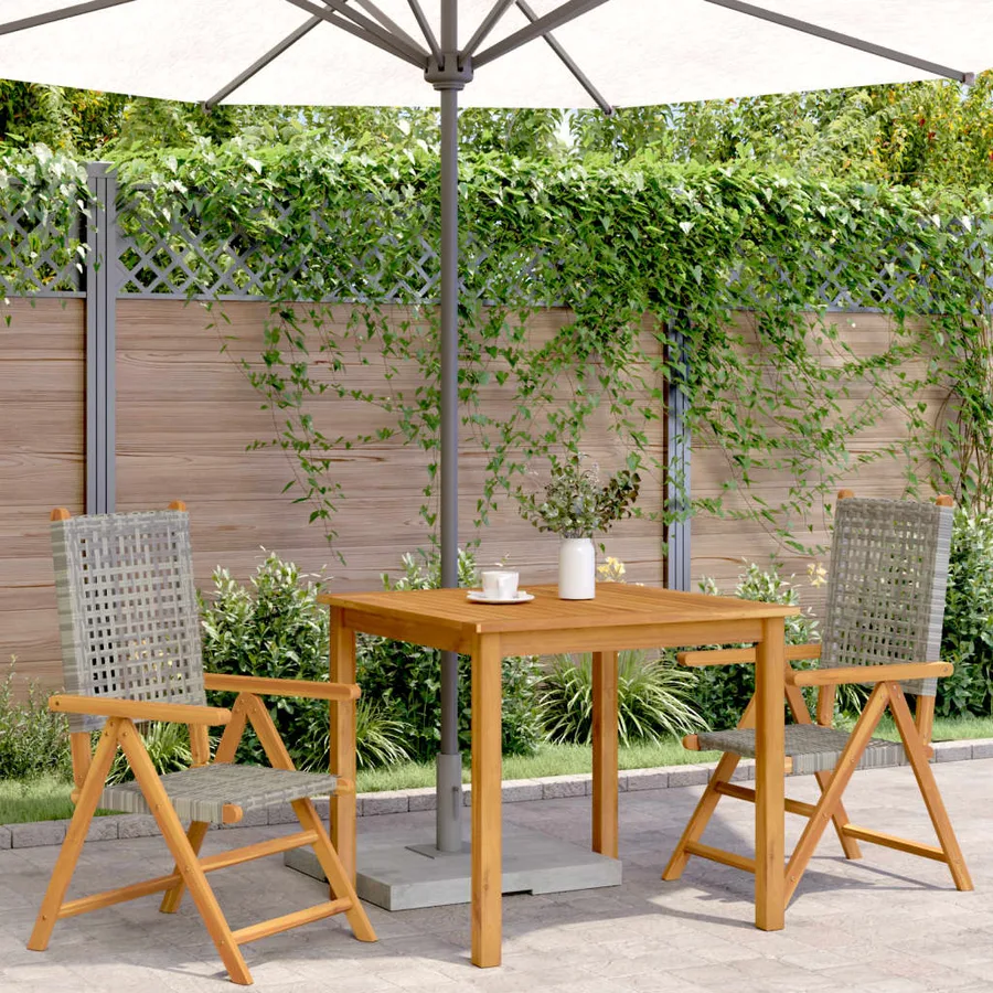 Chaises de jardin lot de 2 gris bois massif d'acacia et rotin - 3