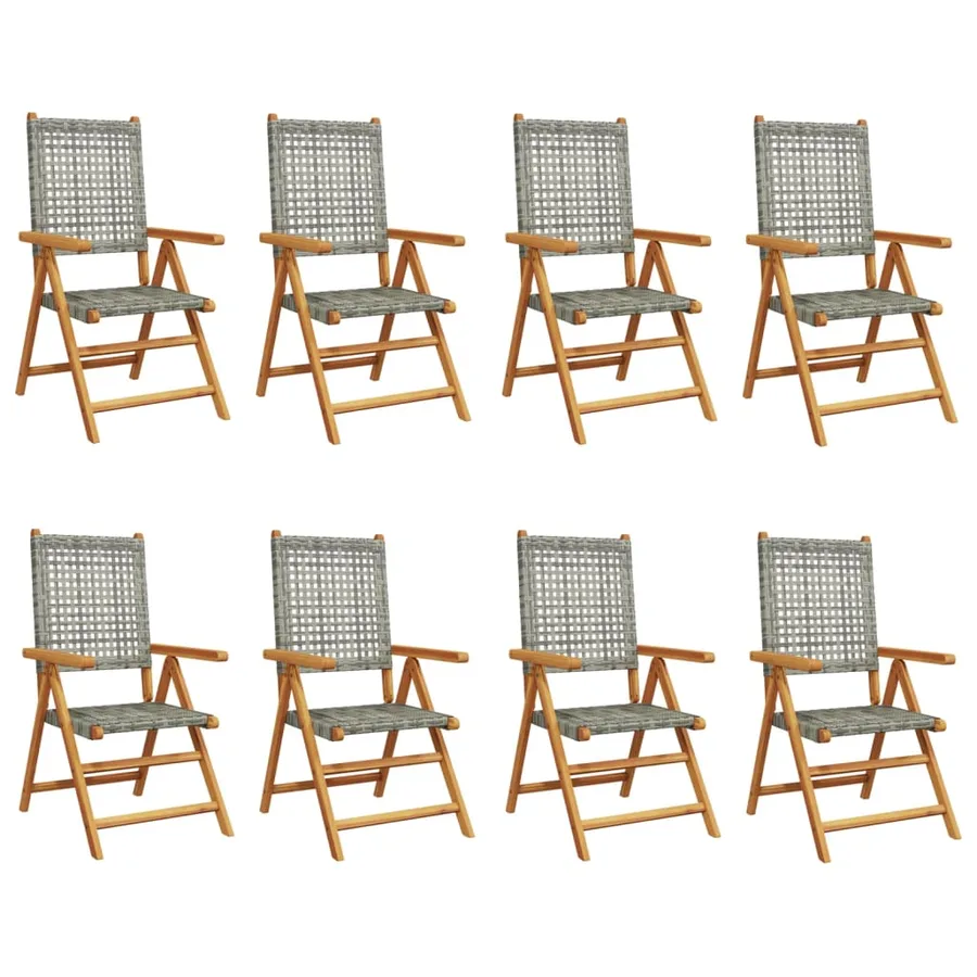 Chaises inclinables de jardin lot de 8 gris rotin bois massif - 2