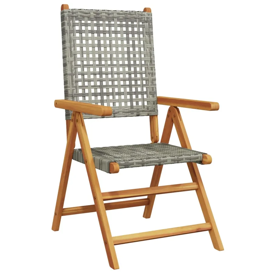 Chaises inclinables de jardin lot de 8 gris rotin bois massif - 3