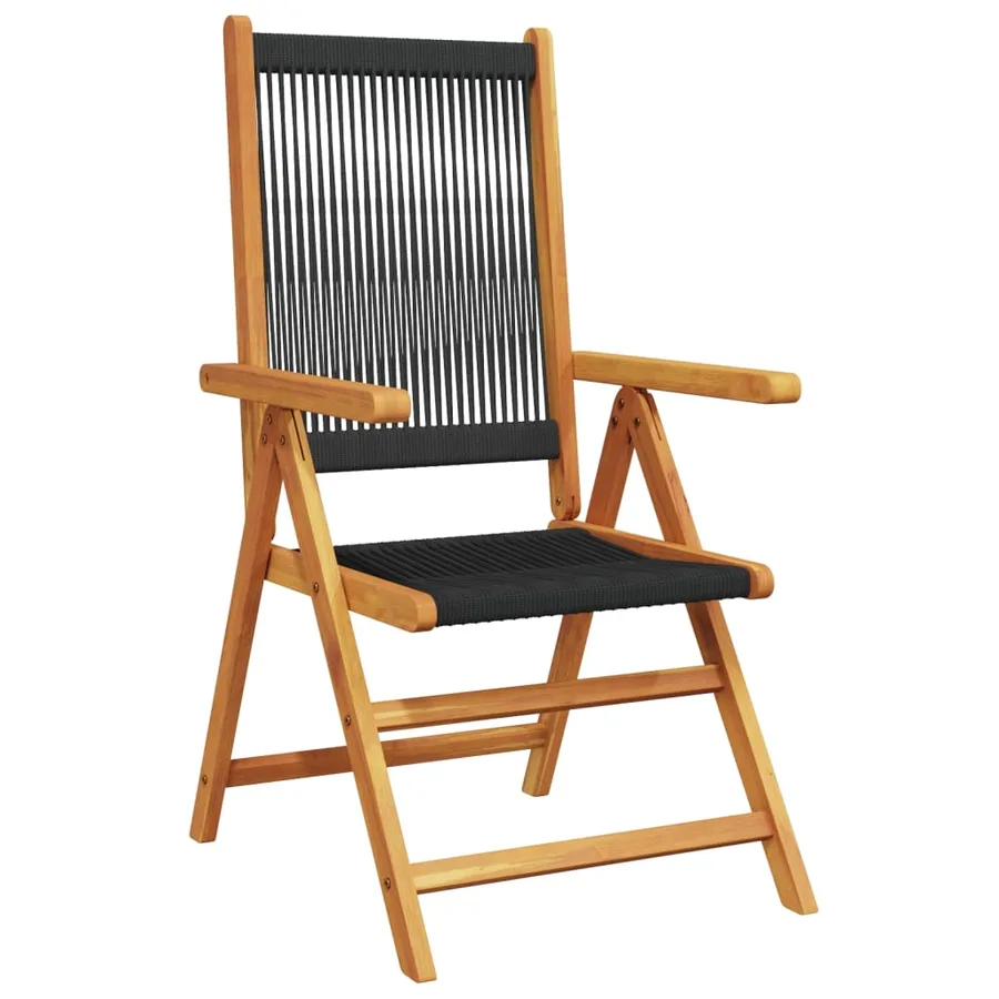 Chaises inclinables de jardin lot de 8 noir bois massif acacia - 3
