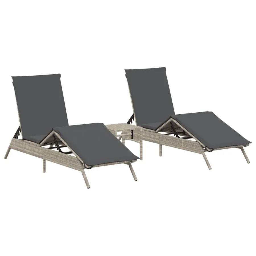 Chaises longues lot de 2 avec table gris clair résine tressée - 2