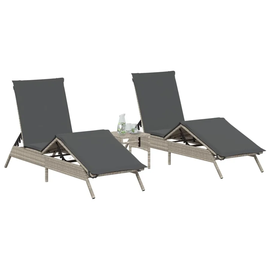 Chaises longues lot de 2 avec table gris clair résine tressée - 3