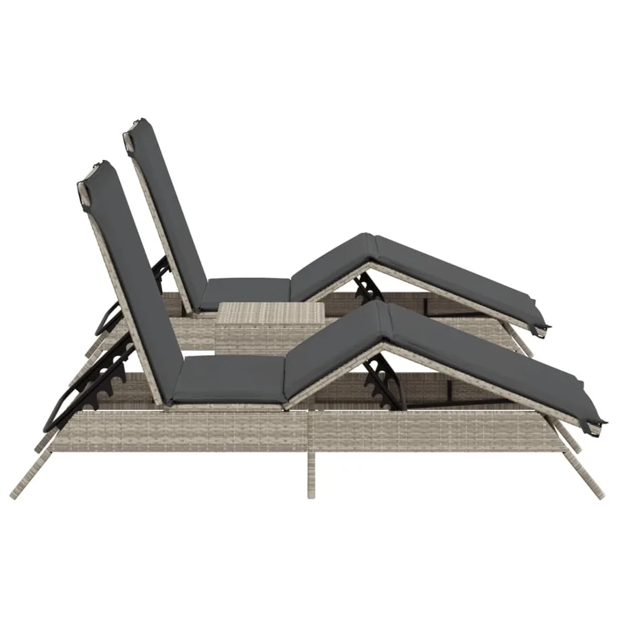 Chaises longues lot de 2 avec table gris clair résine tressée - 5