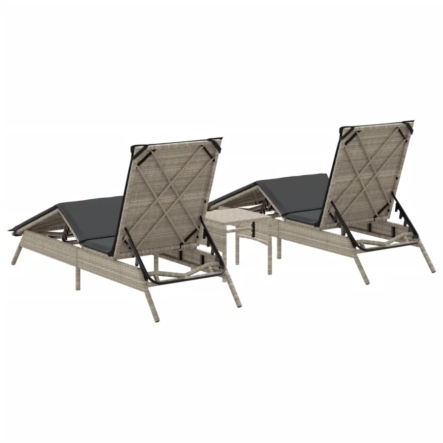 Chaises longues lot de 2 avec table gris clair résine tressée - 6