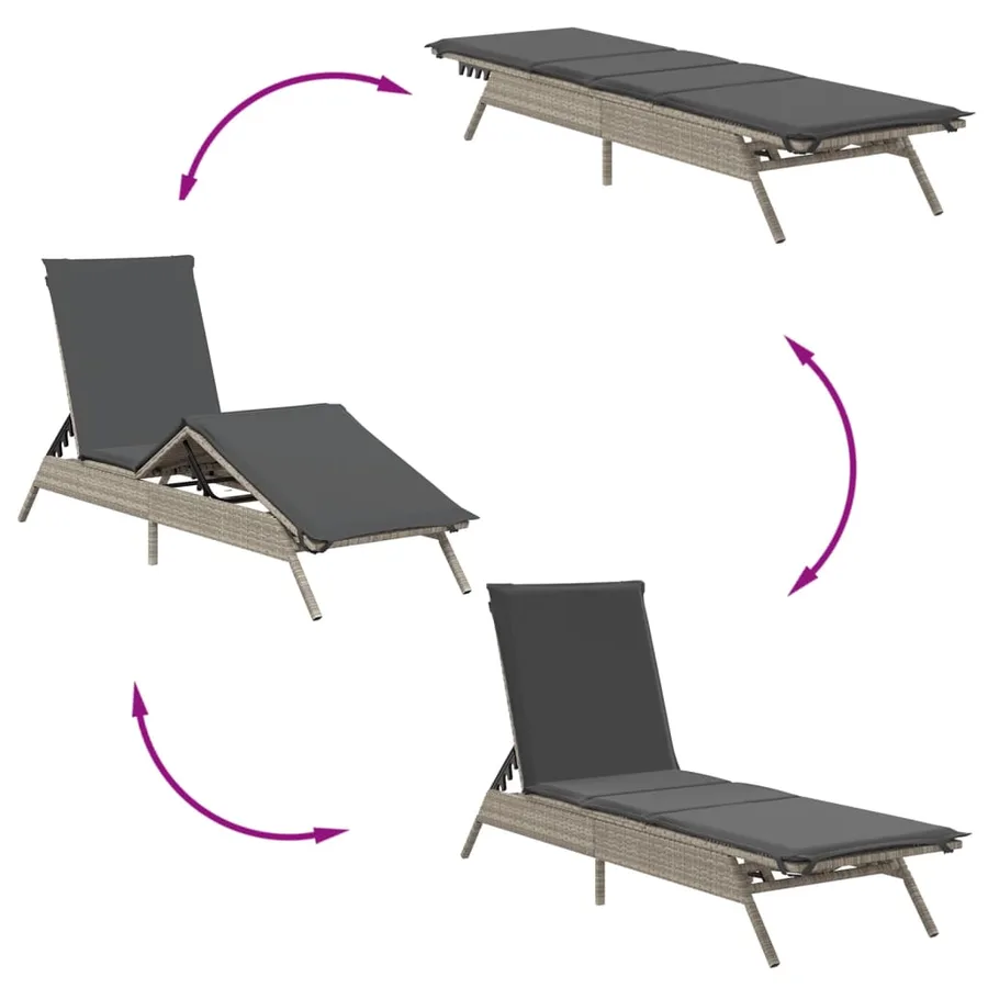 Chaises longues lot de 2 avec table gris clair résine tressée - 7