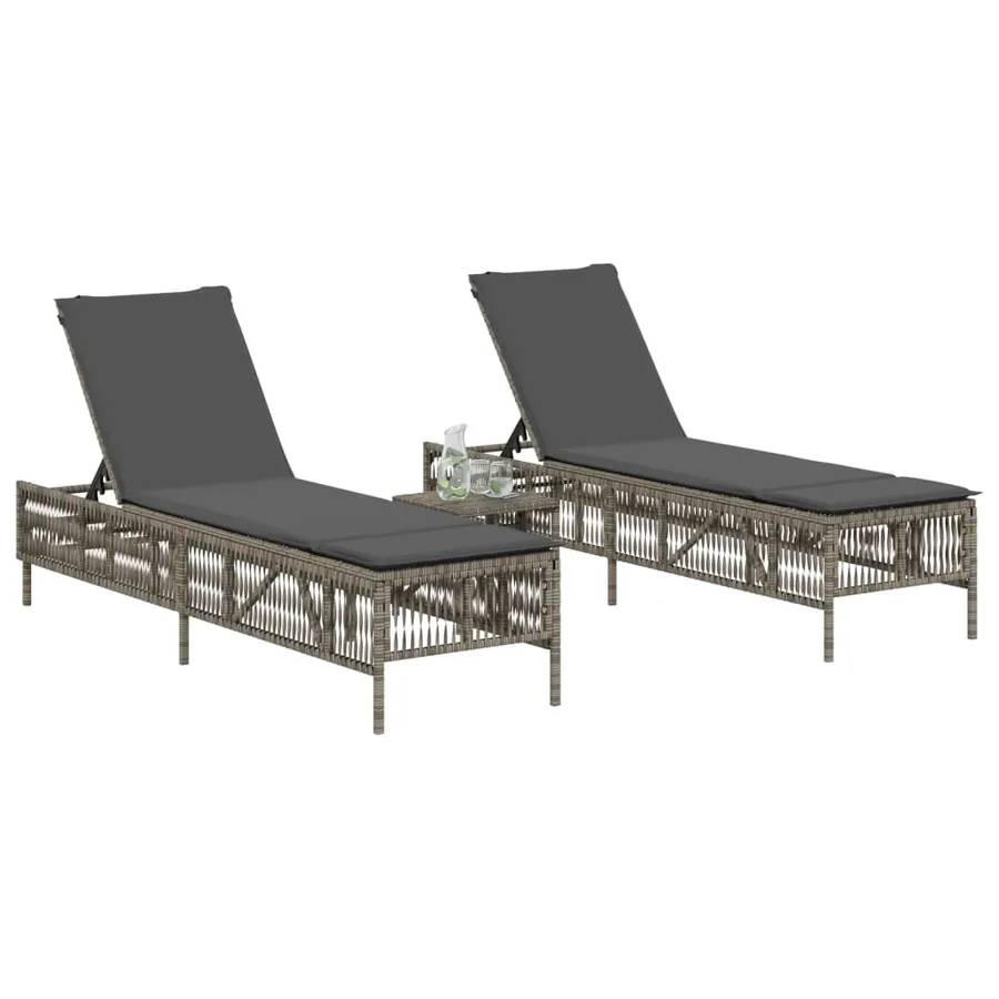 Chaises longues lot de 2 avec table gris résine tressée - 2