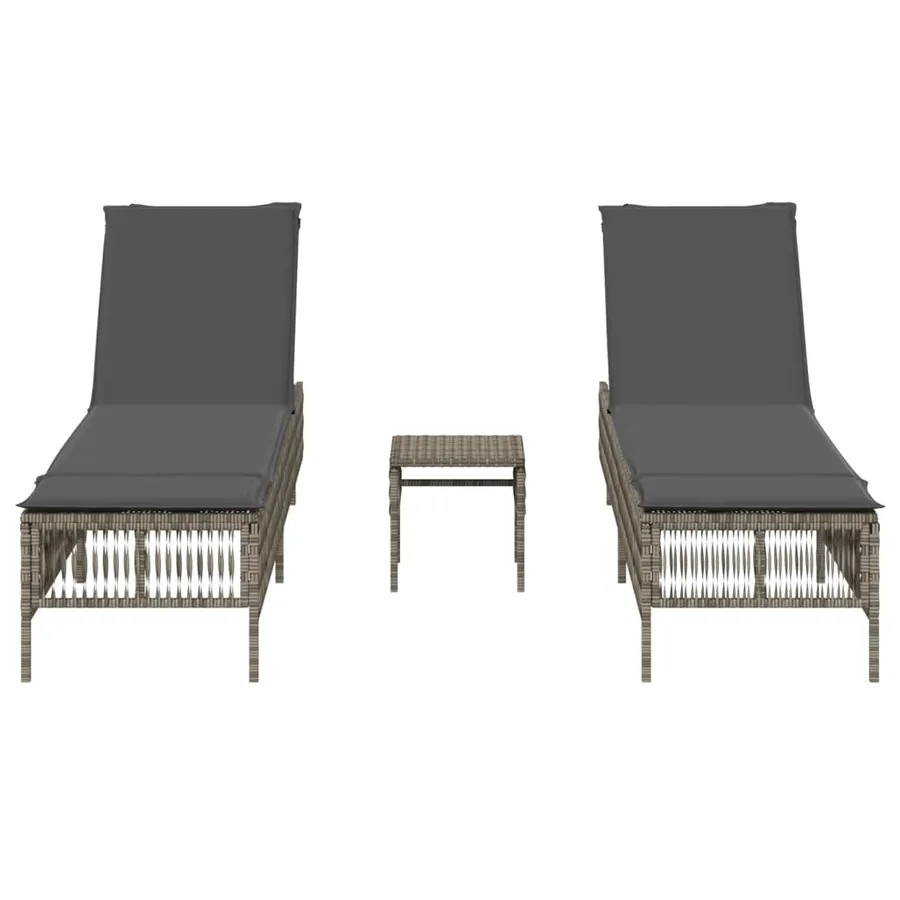 Chaises longues lot de 2 avec table gris résine tressée - 3