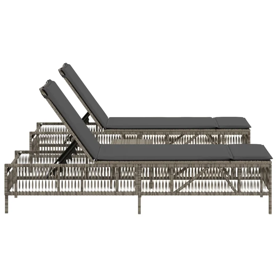 Chaises longues lot de 2 avec table gris résine tressée - 4