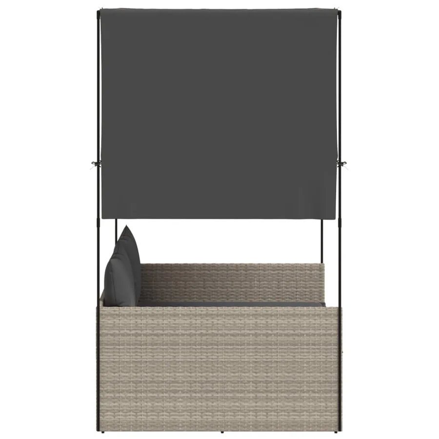 Chaise longue double avec toit et rideaux gris clair poly rotin - 4