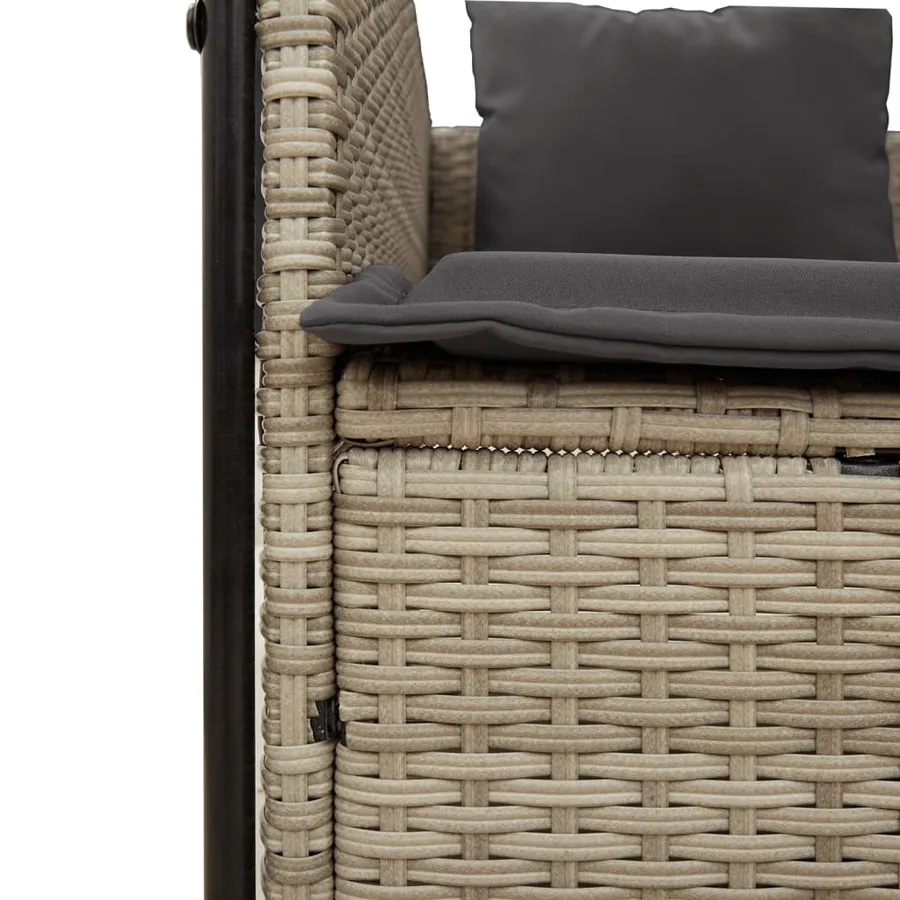 Chaise longue double avec toit et rideaux gris clair poly rotin - 7
