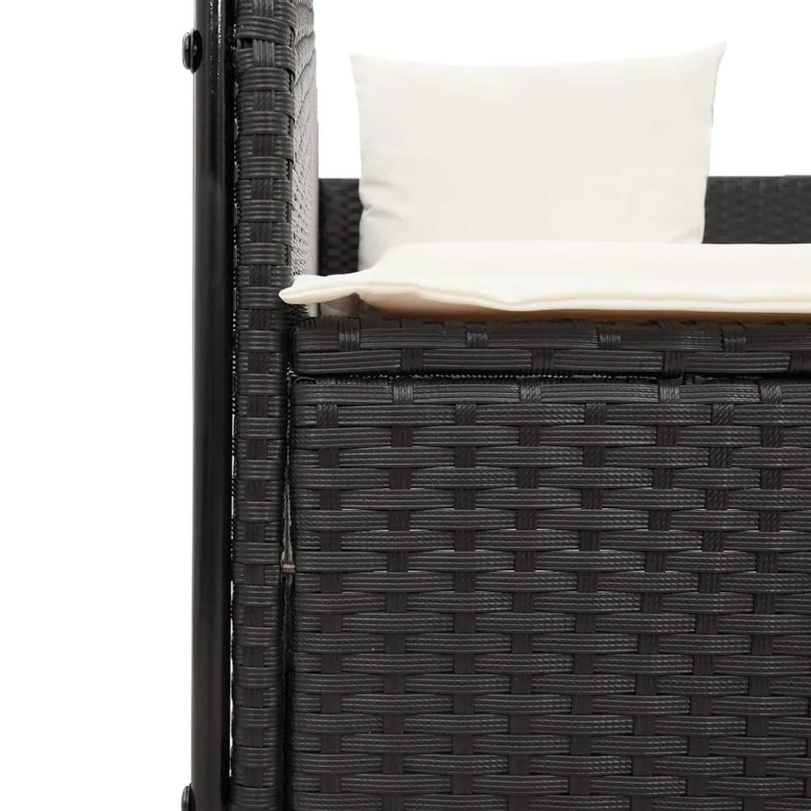 Chaise longue double avec toit et rideaux noir résine tressée - 7