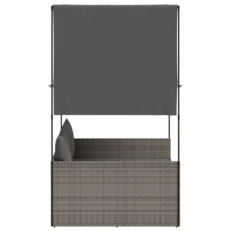 Chaise longue double avec toit et rideaux gris résine tressée - 4
