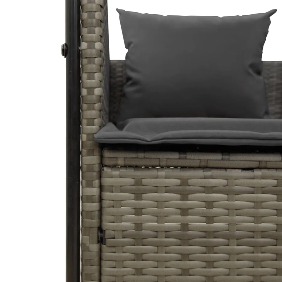 Chaise longue double avec toit et rideaux gris résine tressée - 7