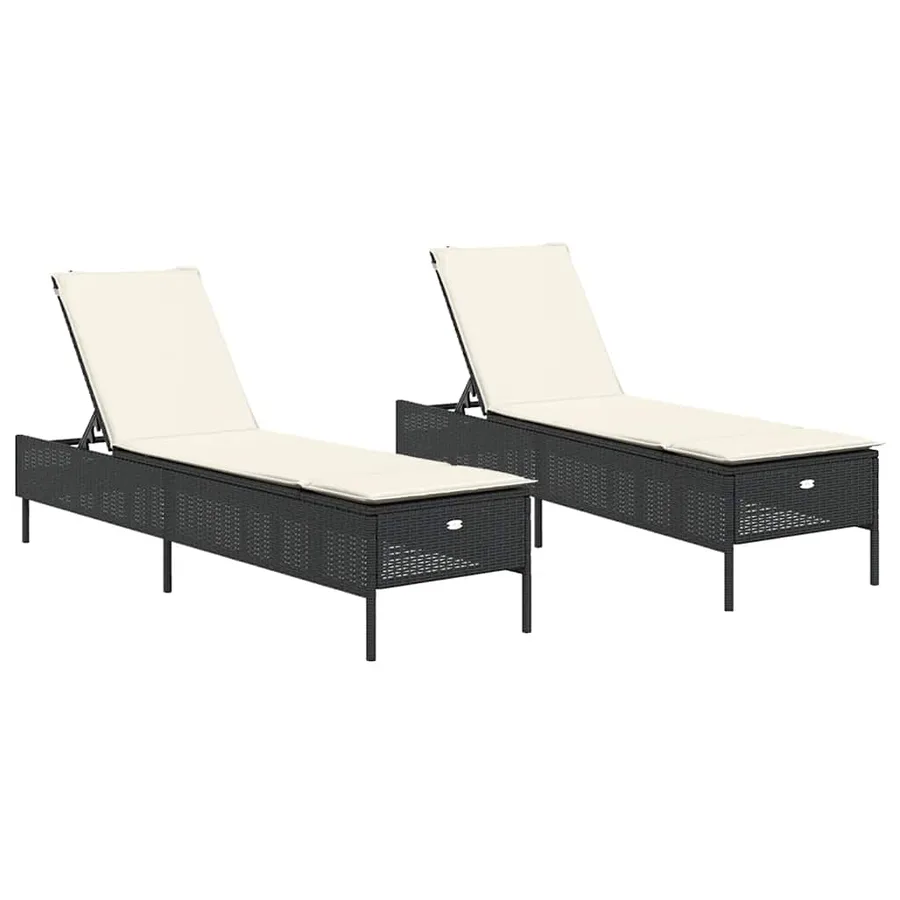 Chaises longues avec coussins lot de 2 noir résine tressée - 2