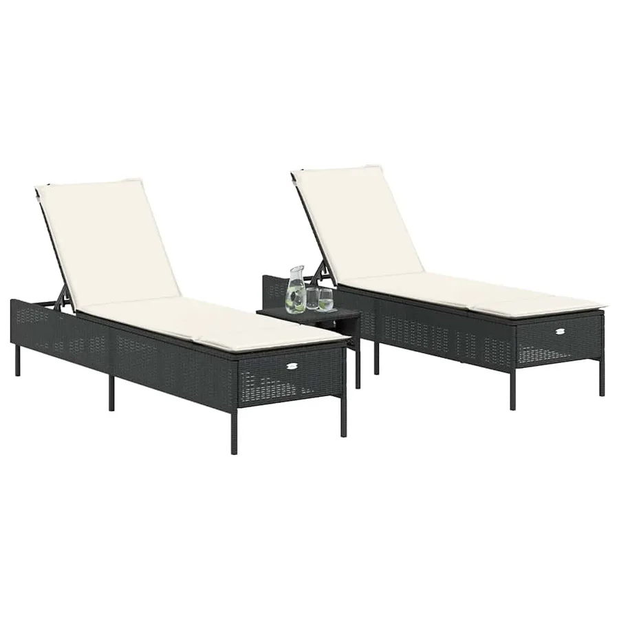 Chaises longues avec coussins lot de 2 noir résine tressée - 3