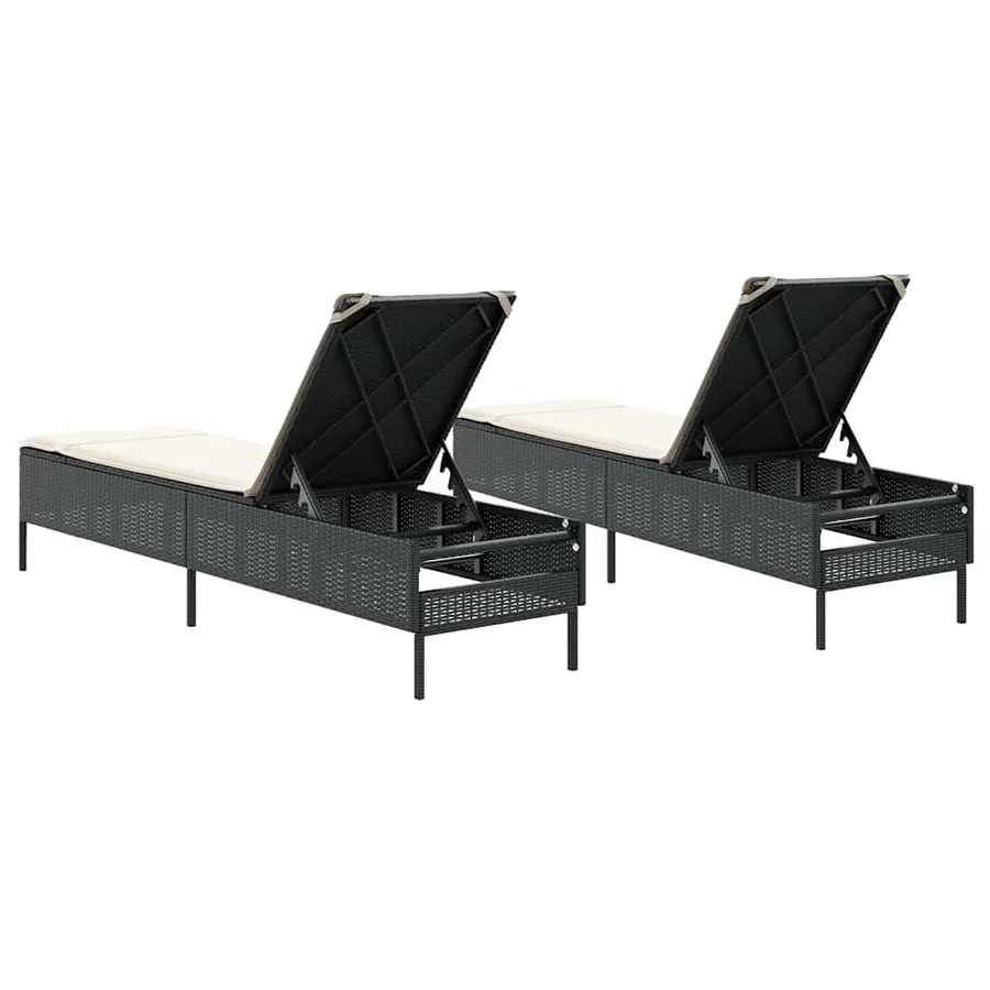 Chaises longues avec coussins lot de 2 noir résine tressée - 7
