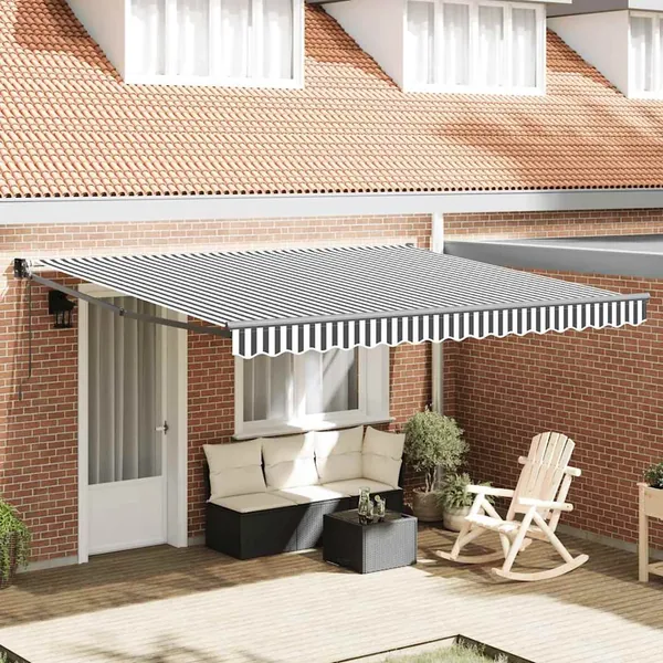 Auvent rétractable anthracite et blanc 4x3 m tissu et aluminium
