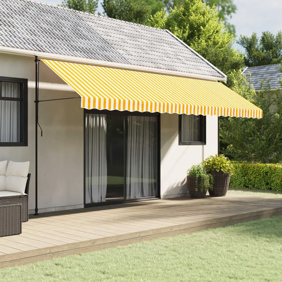 Tissu de remplacement de cantonnière d’auvent jaune blanc 5 m