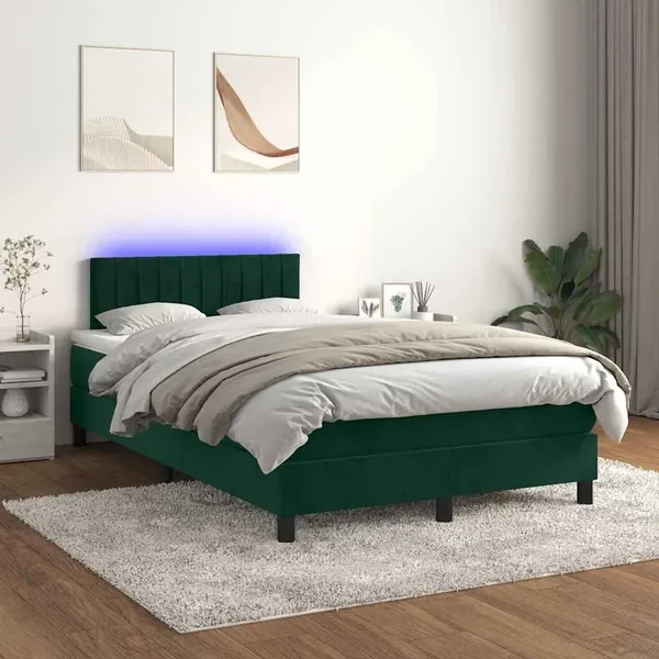 Sommier à lattes de lit avec matelas LED Vert foncé 120x200 cm