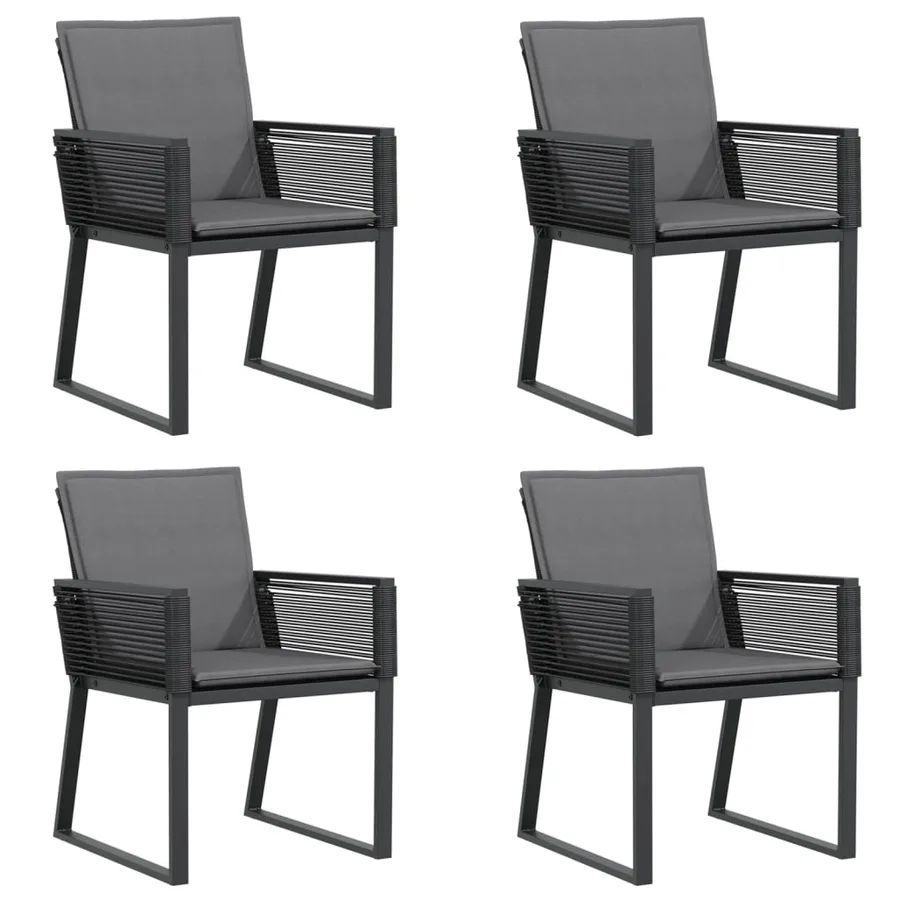 Chaises de jardin lot de 4 avec coussins noir résine tressée - 2