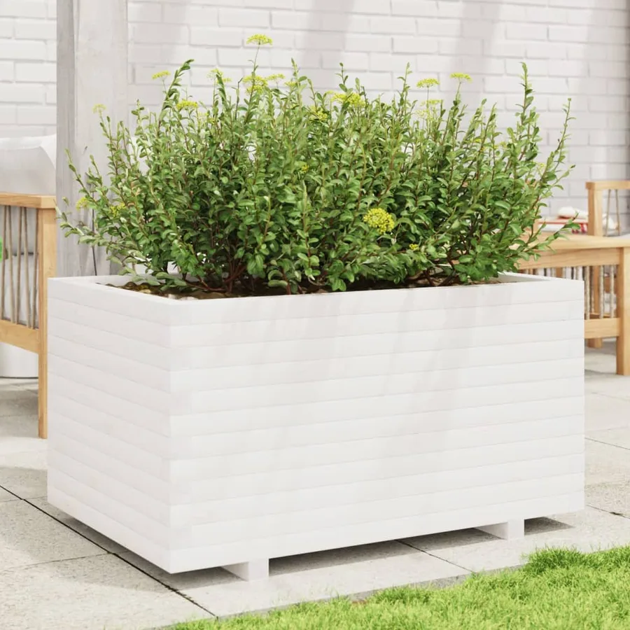 Jardinière blanc 90x60x49,5 cm bois de pin massif - 3