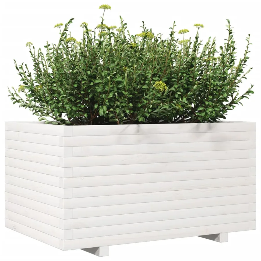 Jardinière blanc 90x60x49,5 cm bois de pin massif - 4