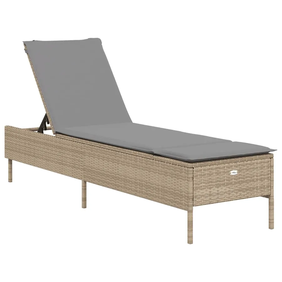 Chaise longue avec coussin beige résine tressée - 2