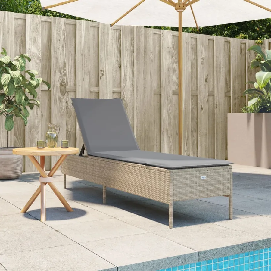 Chaise longue avec coussin beige résine tressée - 3