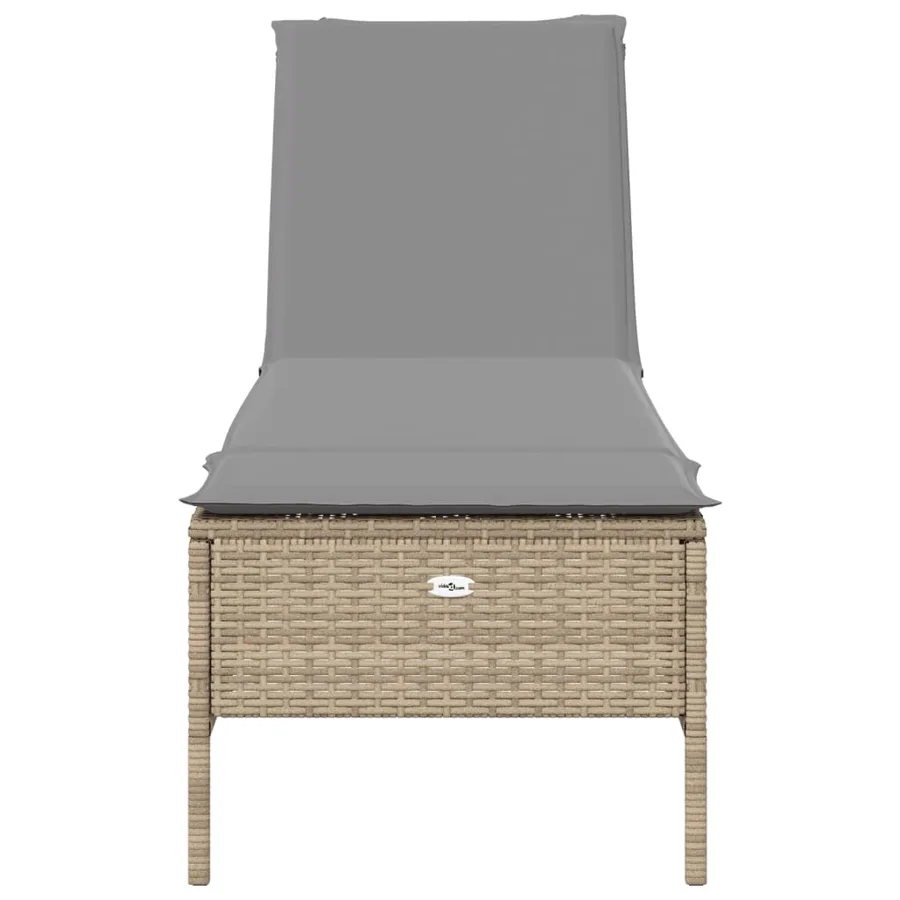 Chaise longue avec coussin beige résine tressée - 4