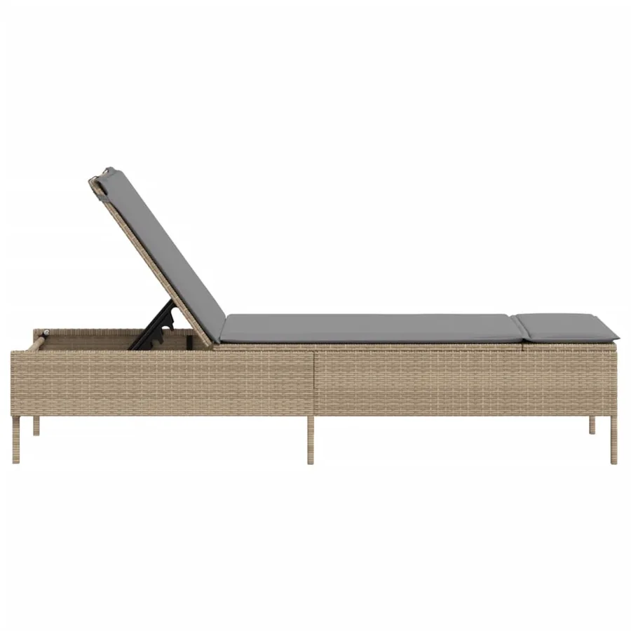 Chaise longue avec coussin beige résine tressée - 5