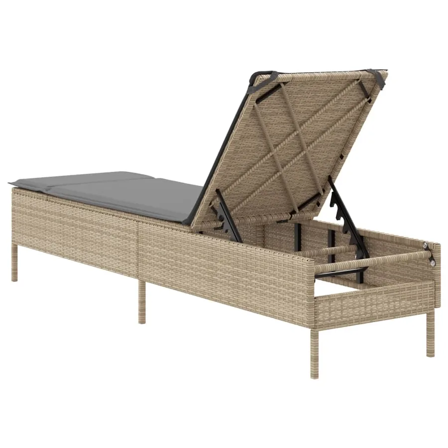 Chaise longue avec coussin beige résine tressée - 6