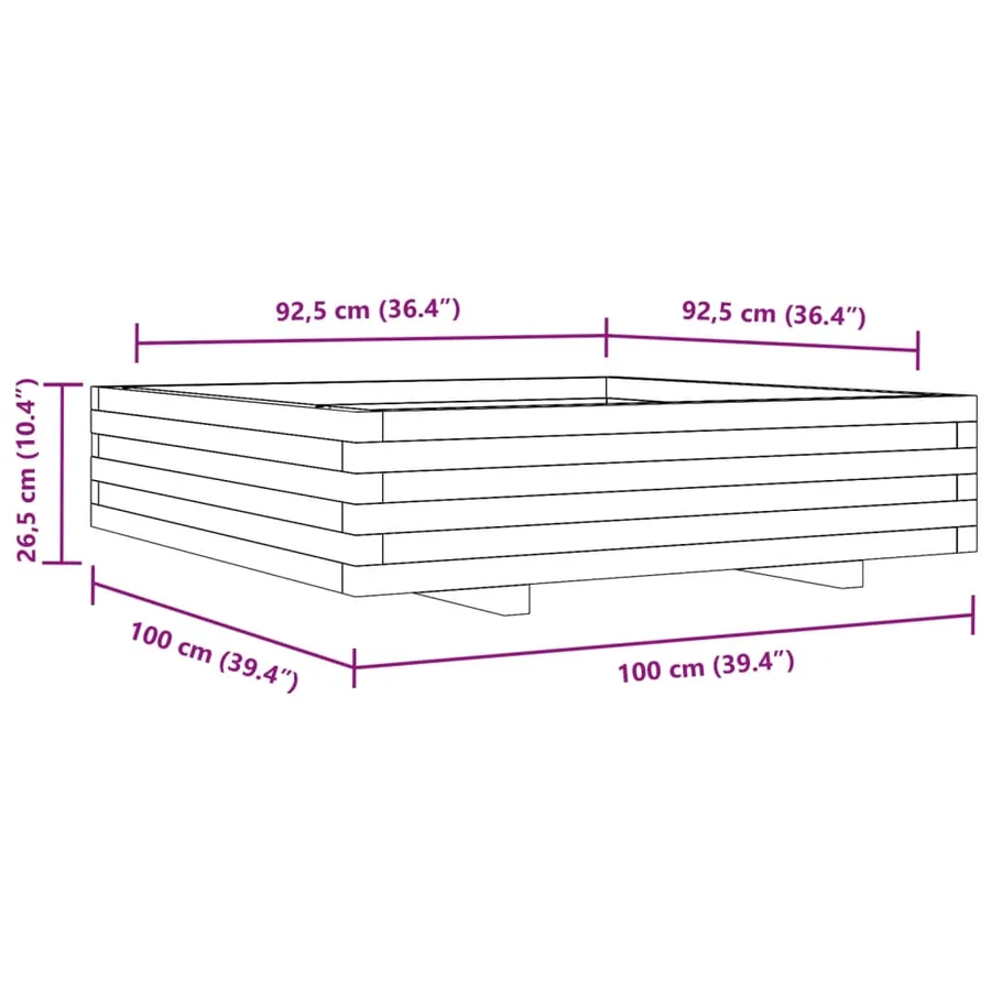 Jardinière blanc 100x100x26,5 cm bois de pin massif - 10